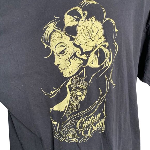 Civilian Dress Day of the Dead Crewneck T Shirt 2XL Black Short Sleeves Pinup - Picture 2 of 8